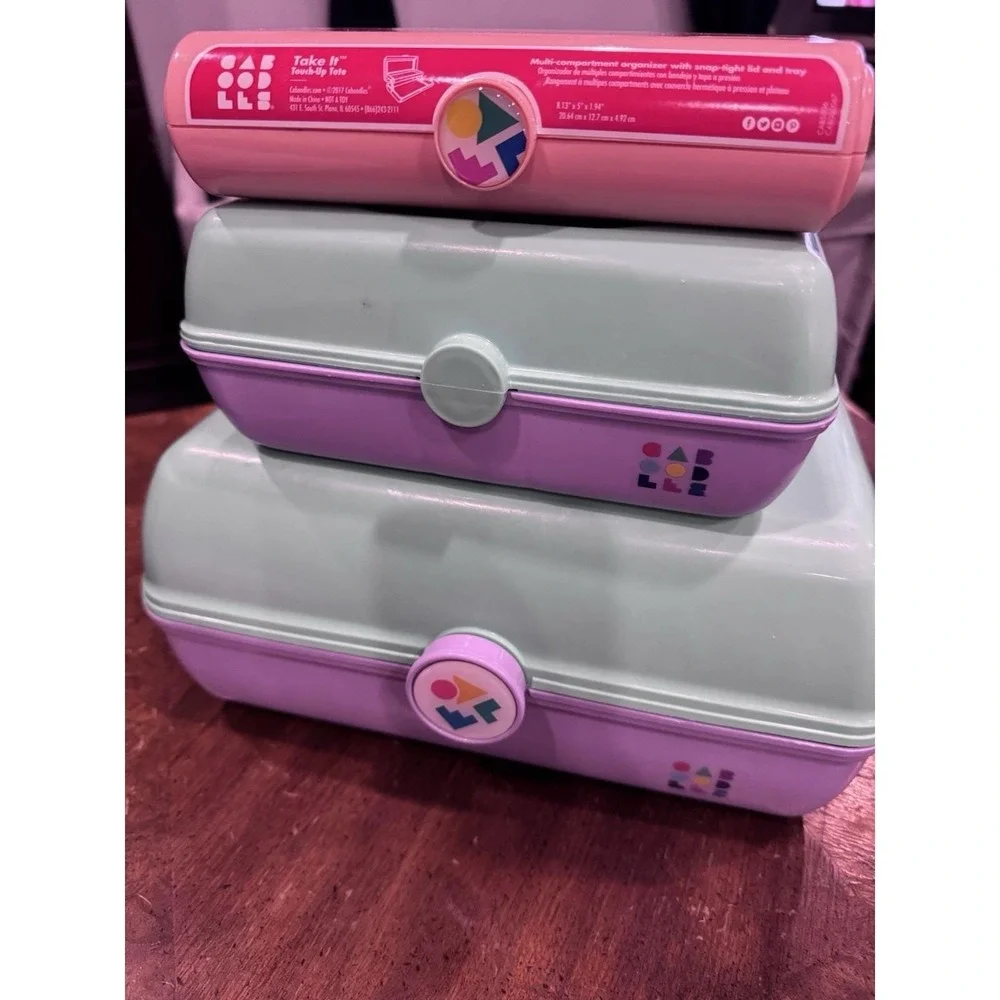 Caboodles 3 Cases Lavender Purple & Mint Green Makeup Organizer Vintage Set Of 3 - Picture 11 of 15